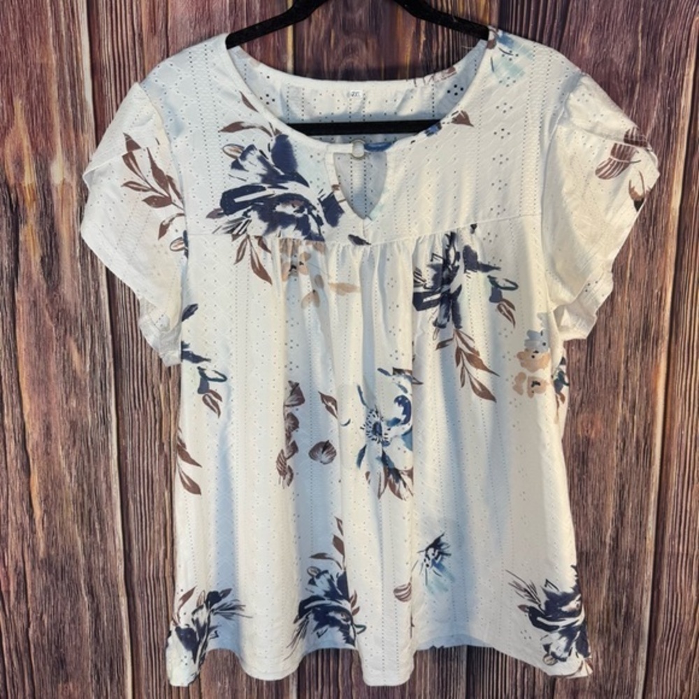 Floral Flutter Sleeve Ruffled Blouse - Picture 1 of 4